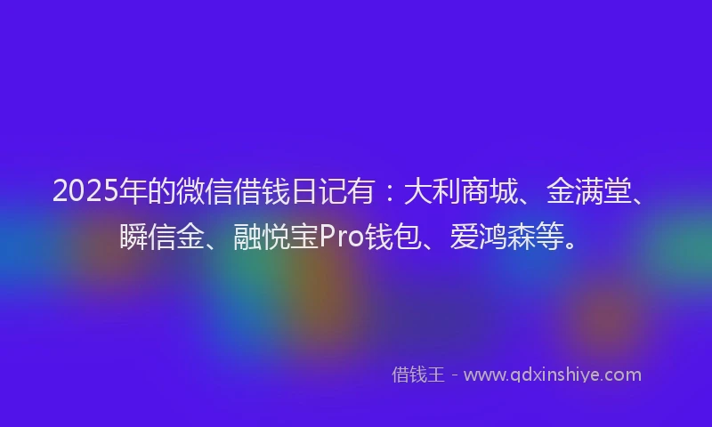 2025年的微信借钱日记有：大利商城、金满堂、瞬信金、融悦宝Pro钱包、爱鸿森等。