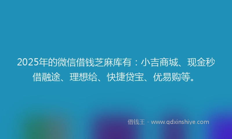2025年的微信借钱芝麻库有：小吉商城、现金秒借融途、理想给、快捷贷宝、优易购等。