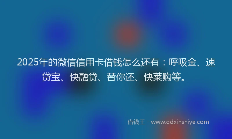 2025年的微信信用卡借钱怎么还有：呼吸金、速贷宝、快融贷、替你还、快莱购等。