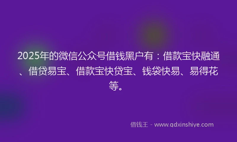 2025年的微信公众号借钱黑户有：借款宝快融通、借贷易宝、借款宝快贷宝、钱袋快易、易得花等。