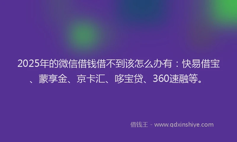 2025年的微信借钱借不到该怎么办有：快易借宝、蒙享金、京卡汇、哆宝贷、360速融等。