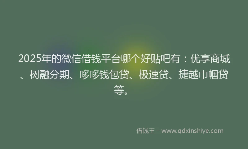 2025年的微信借钱平台哪个好贴吧有：优享商城、树融分期、哆哆钱包贷、极速贷、捷越巾帼贷等。