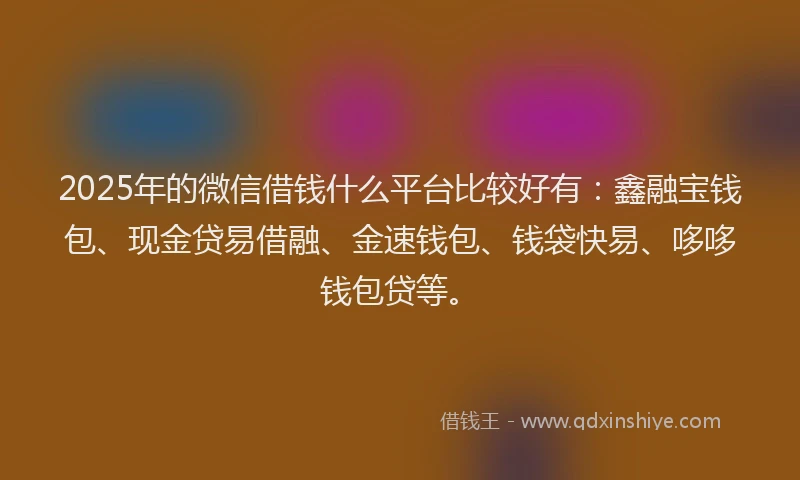 2025年的微信借钱什么平台比较好有：鑫融宝钱包、现金贷易借融、金速钱包、钱袋快易、哆哆钱包贷等。