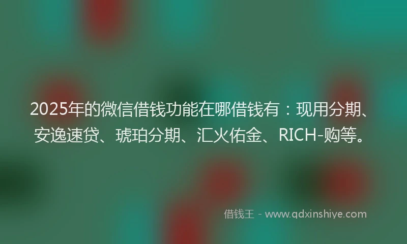 2025年的微信借钱功能在哪借钱有：现用分期、安逸速贷、琥珀分期、汇火佑金、RICH-购等。