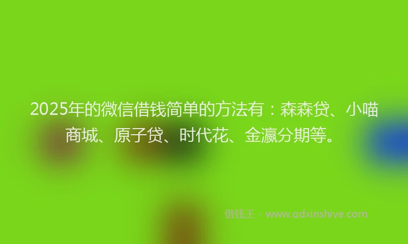 2025年的微信借钱简单的方法有：森森贷、小喵商城、原子贷、时代花、金瀛分期等。