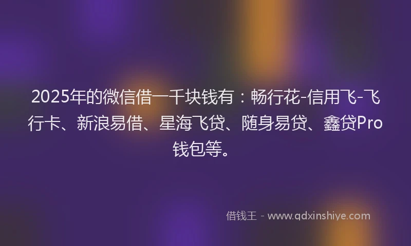 2025年的微信借一千块钱有：畅行花-信用飞-飞行卡、新浪易借、星海飞贷、随身易贷、鑫贷Pro钱包等。