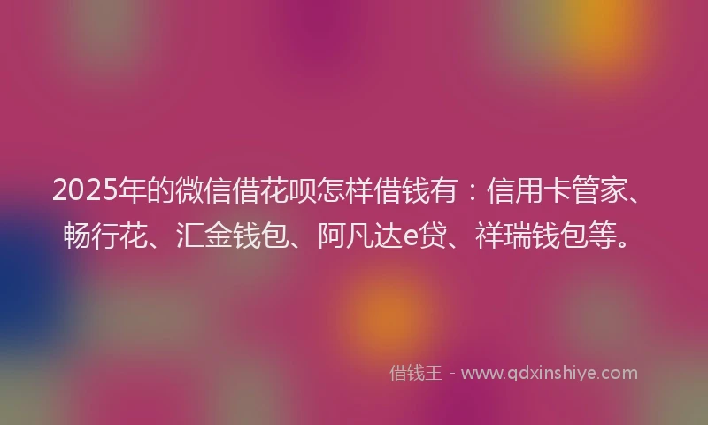 2025年的微信借花呗怎样借钱有：信用卡管家、畅行花、汇金钱包、阿凡达e贷、祥瑞钱包等。
