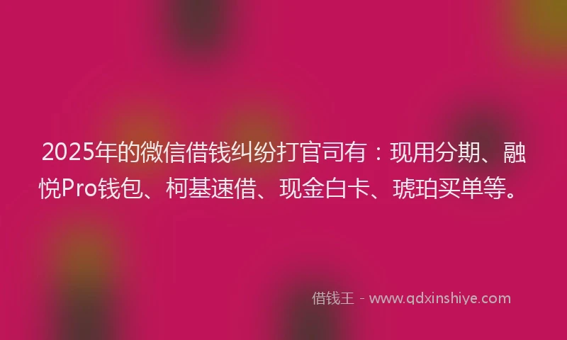 2025年的微信借钱纠纷打官司有：现用分期、融悦Pro钱包、柯基速借、现金白卡、琥珀买单等。