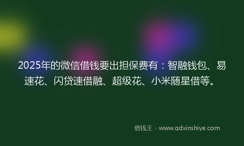 2025年的微信借钱要出担保费有：智融钱包、易速花、闪贷速借融、超级花、小米随星借等。