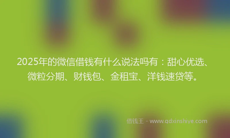 2025年的微信借钱有什么说法吗有：甜心优选、微粒分期、财钱包、金租宝、洋钱速贷等。
