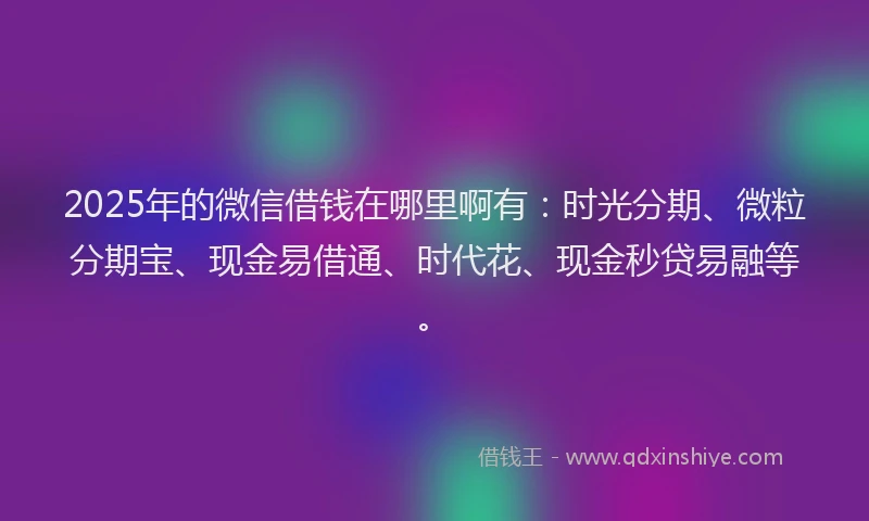 2025年的微信借钱在哪里啊有：时光分期、微粒分期宝、现金易借通、时代花、现金秒贷易融等。