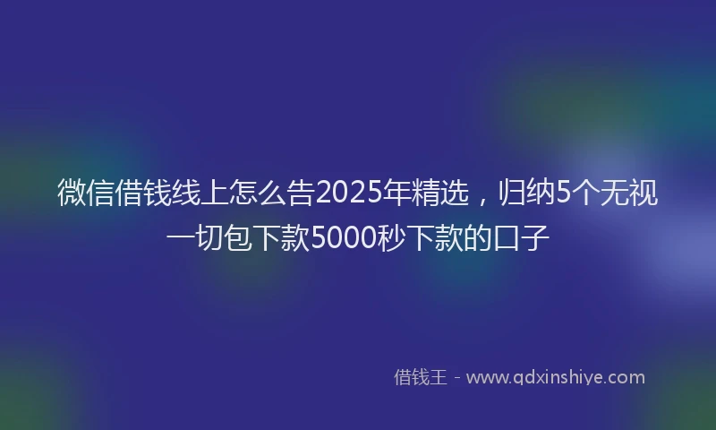 微信借钱线上怎么告2025年精选，归纳5个无视一切包下款5000秒下款的口子