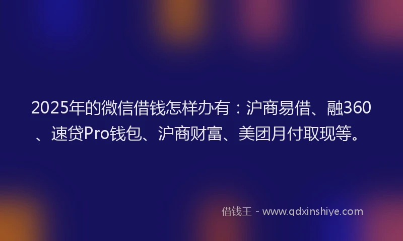 2025年的微信借钱怎样办有：沪商易借、融360、速贷Pro钱包、沪商财富、美团月付取现等。