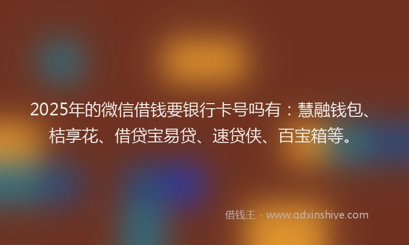 2025年的微信借钱要银行卡号吗有：慧融钱包、桔享花、借贷宝易贷、速贷侠、百宝箱等。