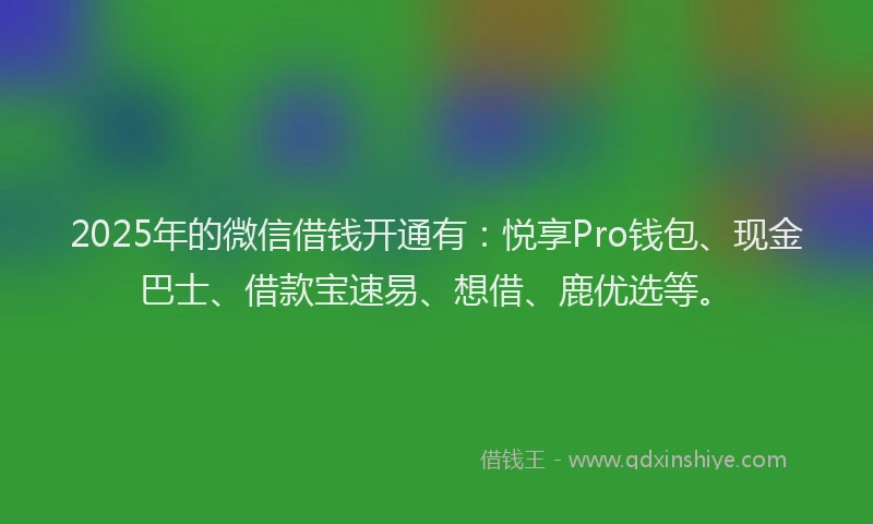 2025年的微信借钱开通有：悦享Pro钱包、现金巴士、借款宝速易、想借、鹿优选等。