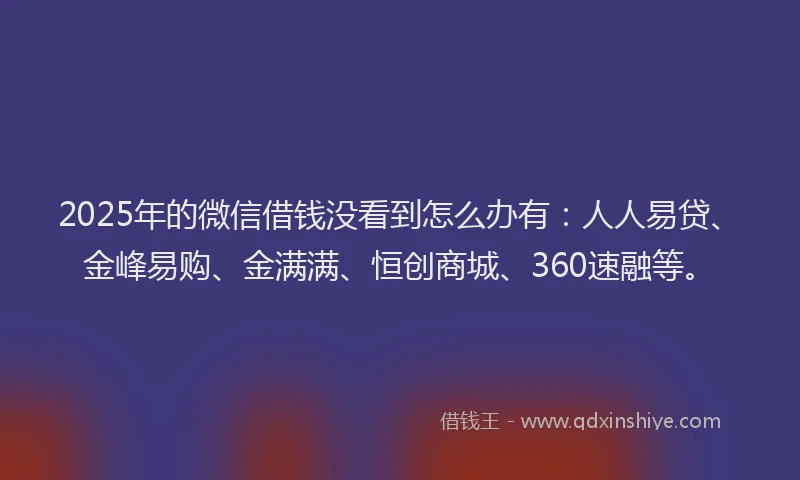 2025年的微信借钱没看到怎么办有：人人易贷、金峰易购、金满满、恒创商城、360速融等。