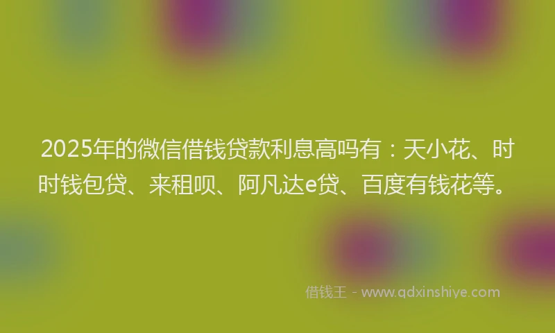 2025年的微信借钱贷款利息高吗有：天小花、时时钱包贷、来租呗、阿凡达e贷、百度有钱花等。