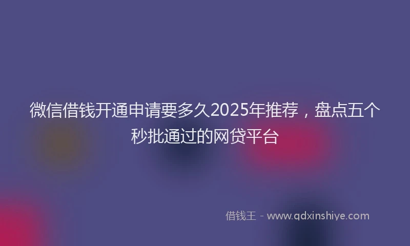 微信借钱开通申请要多久2025年推荐，盘点五个秒批通过的网贷平台