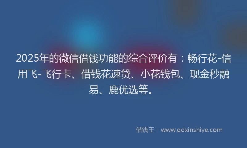 2025年的微信借钱功能的综合评价有：畅行花-信用飞-飞行卡、借钱花速贷、小花钱包、现金秒融易、鹿优选等。