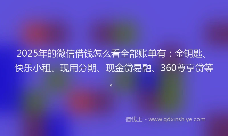 2025年的微信借钱怎么看全部账单有：金钥匙、快乐小租、现用分期、现金贷易融、360尊享贷等。