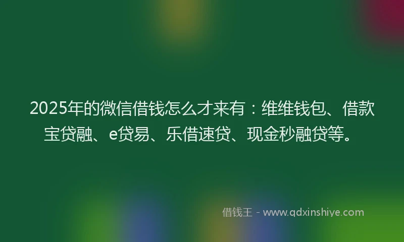 2025年的微信借钱怎么才来有：维维钱包、借款宝贷融、e贷易、乐借速贷、现金秒融贷等。