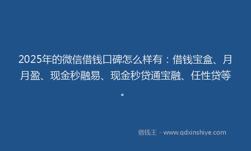 2025年的微信借钱口碑怎么样有：借钱宝盒、月月盈、现金秒融易、现金秒贷通宝融、任性贷等。