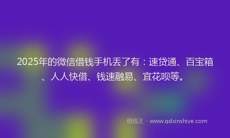 2025年的微信借钱手机丢了有：速贷通、百宝箱、人人快借、钱速融易、宜花呗等。