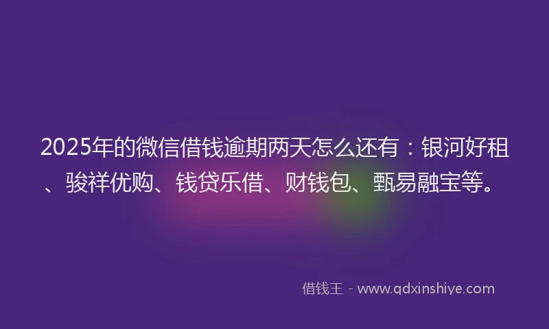 2025年的微信借钱逾期两天怎么还有：银河好租、骏祥优购、钱贷乐借、财钱包、甄易融宝等。
