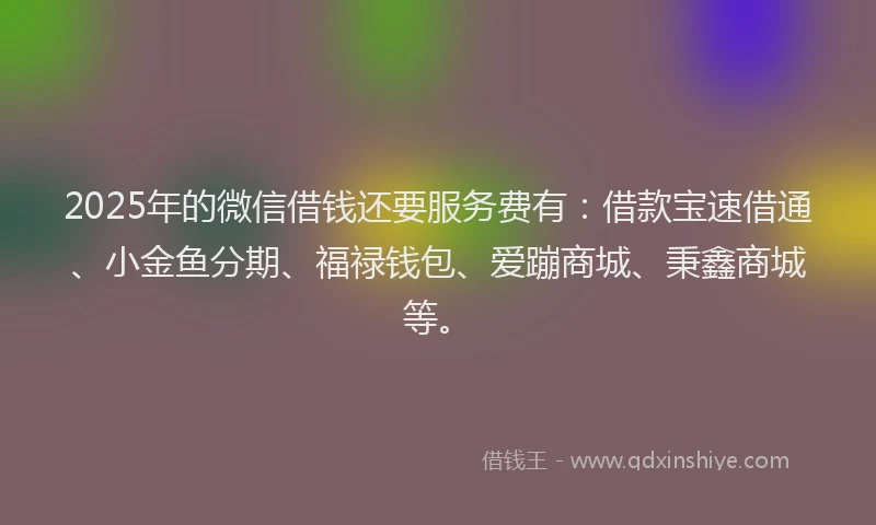 2025年的微信借钱还要服务费有：借款宝速借通、小金鱼分期、福禄钱包、爱蹦商城、秉鑫商城等。