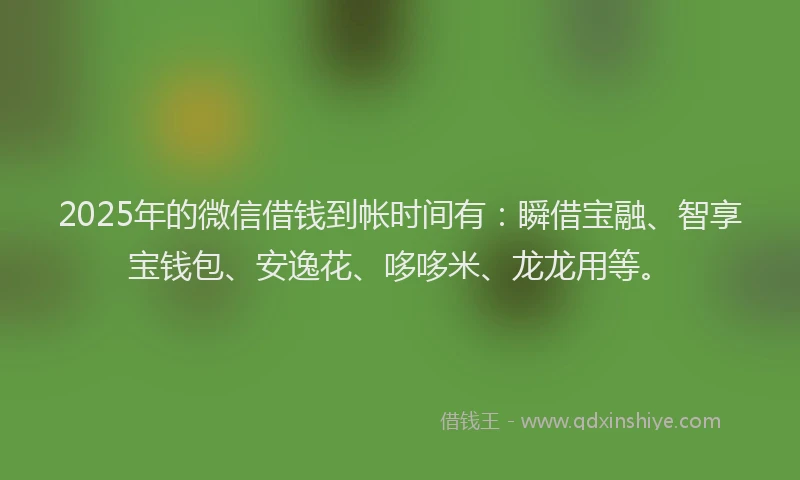 2025年的微信借钱到帐时间有：瞬借宝融、智享宝钱包、安逸花、哆哆米、龙龙用等。
