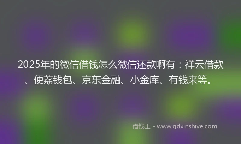 2025年的微信借钱怎么微信还款啊有：祥云借款、便荔钱包、京东金融、小金库、有钱来等。