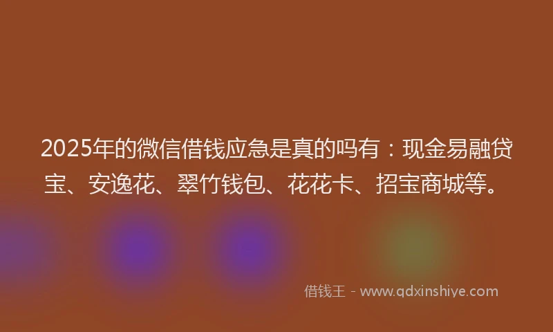 2025年的微信借钱应急是真的吗有：现金易融贷宝、安逸花、翠竹钱包、花花卡、招宝商城等。