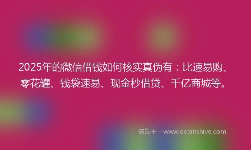 2025年的微信借钱如何核实真伪有：比速易购、零花罐、钱袋速易、现金秒借贷、千亿商城等。