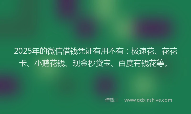 2025年的微信借钱凭证有用不有：极速花、花花卡、小鹅花钱、现金秒贷宝、百度有钱花等。