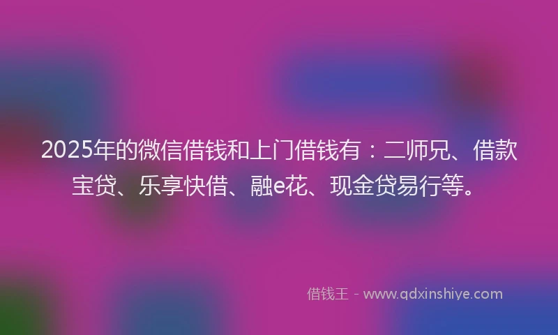 2025年的微信借钱和上门借钱有：二师兄、借款宝贷、乐享快借、融e花、现金贷易行等。