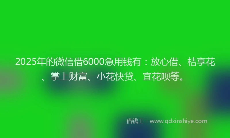 2025年的微信借6000急用钱有：放心借、桔享花、掌上财富、小花快贷、宜花呗等。