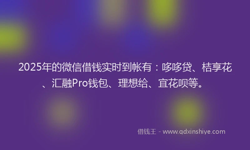 2025年的微信借钱实时到帐有：哆哆贷、桔享花、汇融Pro钱包、理想给、宜花呗等。