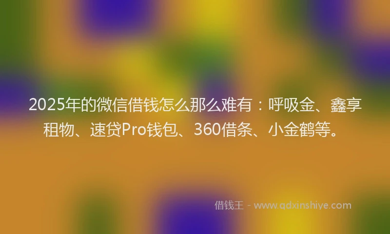 2025年的微信借钱怎么那么难有：呼吸金、鑫享租物、速贷Pro钱包、360借条、小金鹤等。