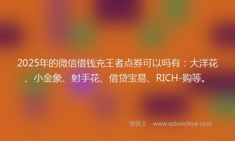 2025年的微信借钱充王者点券可以吗有：大洋花、小金象、射手花、借贷宝易、RICH-购等。