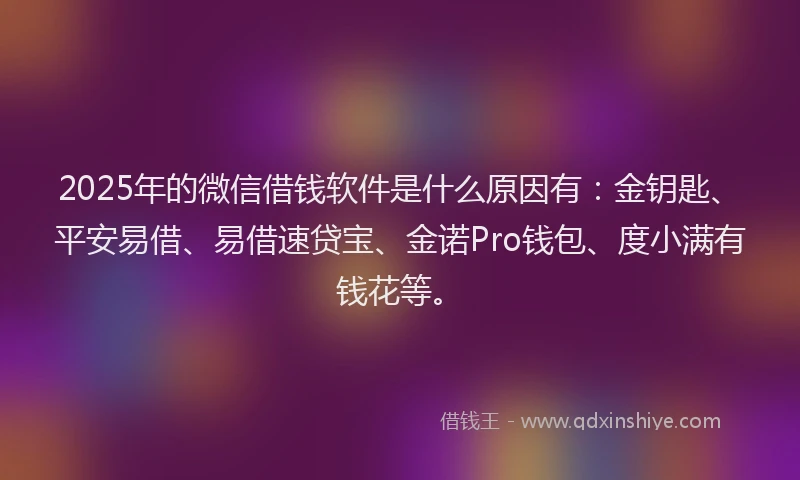 2025年的微信借钱软件是什么原因有：金钥匙、平安易借、易借速贷宝、金诺Pro钱包、度小满有钱花等。