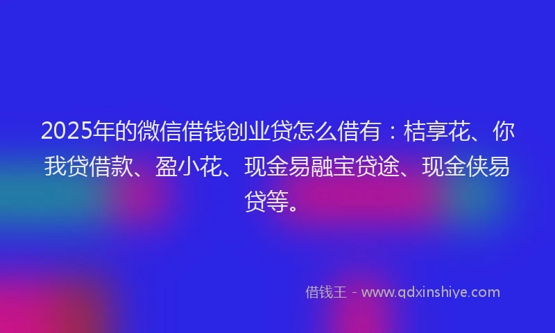 2025年的微信借钱创业贷怎么借有：桔享花、你我贷借款、盈小花、现金易融宝贷途、现金侠易贷等。