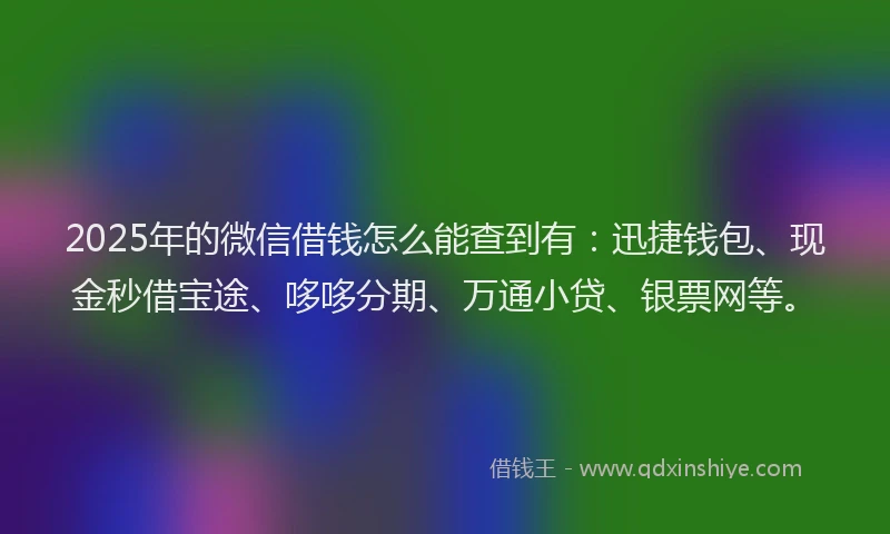 2025年的微信借钱怎么能查到有：迅捷钱包、现金秒借宝途、哆哆分期、万通小贷、银票网等。