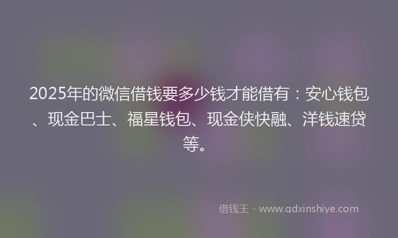 2025年的微信借钱要多少钱才能借有：安心钱包、现金巴士、福星钱包、现金侠快融、洋钱速贷等。