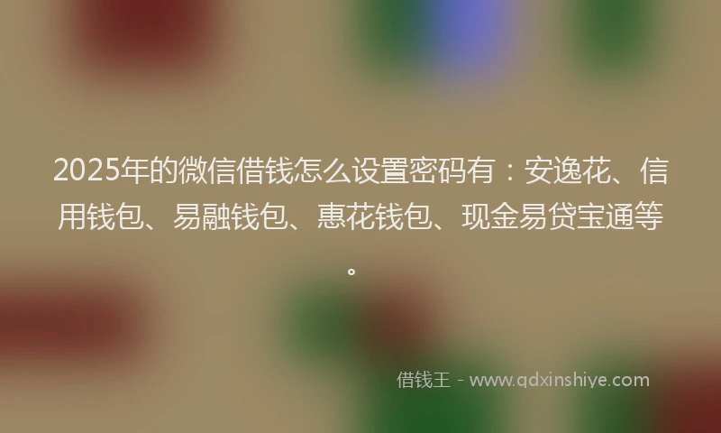 2025年的微信借钱怎么设置密码有：安逸花、信用钱包、易融钱包、惠花钱包、现金易贷宝通等。