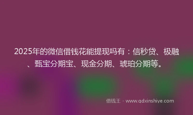 2025年的微信借钱花能提现吗有：信秒贷、极融、甄宝分期宝、现金分期、琥珀分期等。