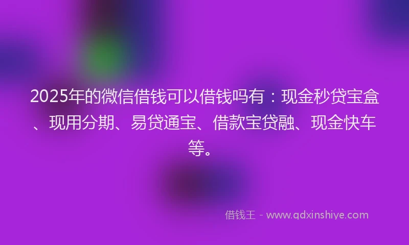 2025年的微信借钱可以借钱吗有：现金秒贷宝盒、现用分期、易贷通宝、借款宝贷融、现金快车等。