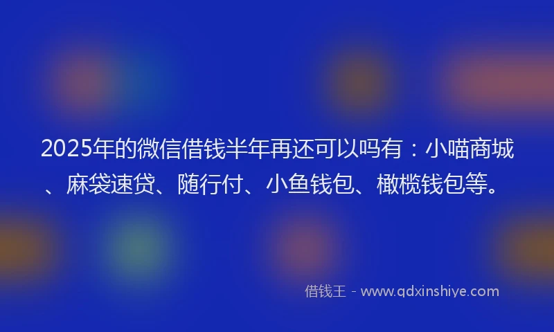 2025年的微信借钱半年再还可以吗有：小喵商城、麻袋速贷、随行付、小鱼钱包、橄榄钱包等。