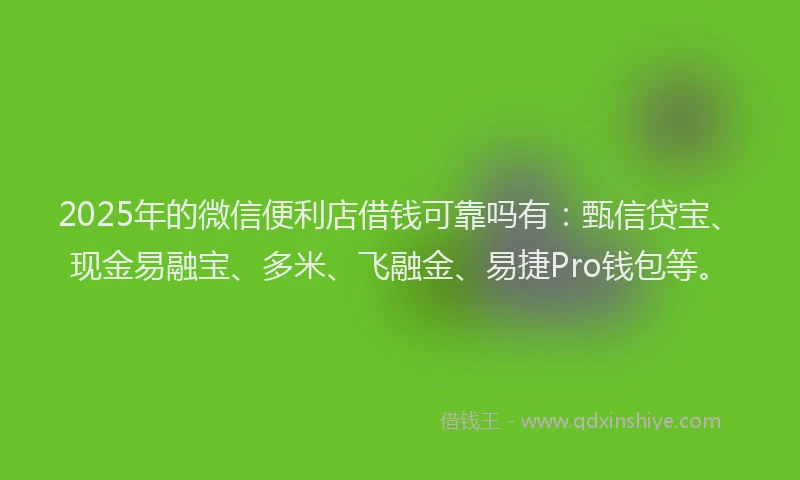 2025年的微信便利店借钱可靠吗有：甄信贷宝、现金易融宝、多米、飞融金、易捷Pro钱包等。