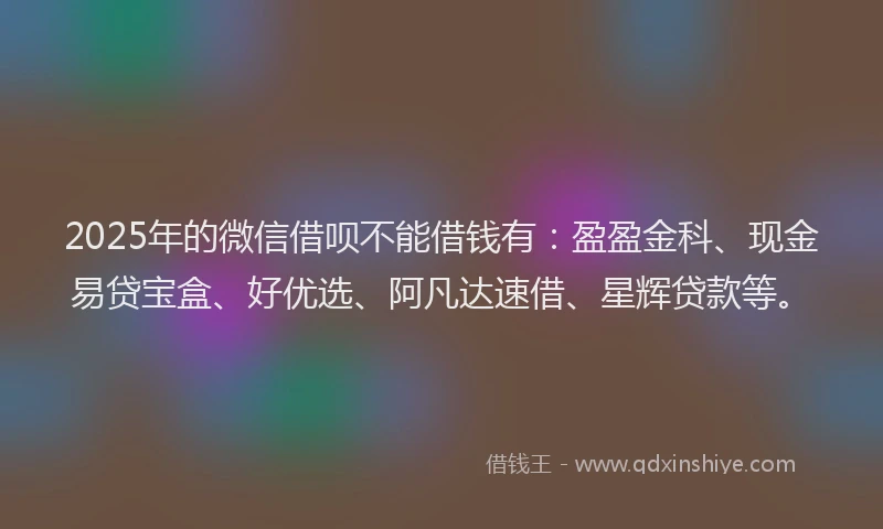 2025年的微信借呗不能借钱有：盈盈金科、现金易贷宝盒、好优选、阿凡达速借、星辉贷款等。
