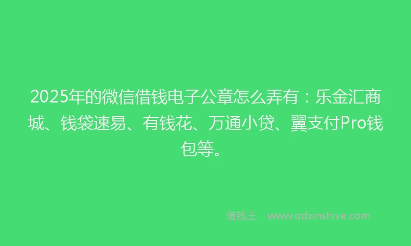 2025年的微信借钱电子公章怎么弄有：乐金汇商城、钱袋速易、有钱花、万通小贷、翼支付Pro钱包等。